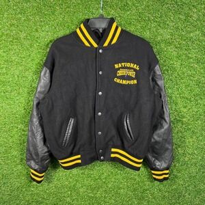 Vintage American‎ Cheer Power Varsity Jacket Youth L Black Yellow Leather